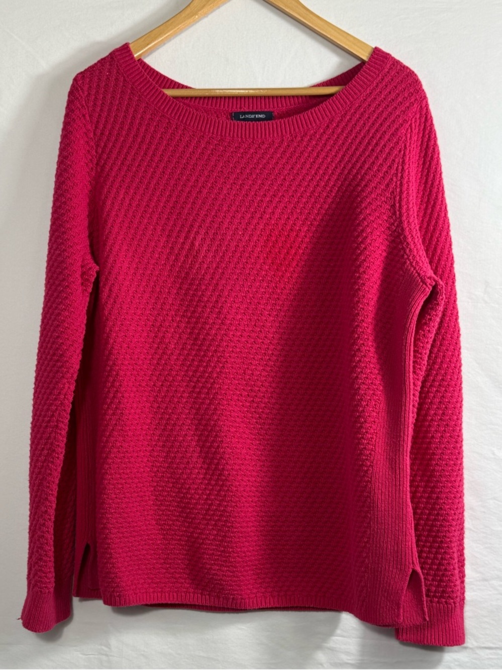 Lands' End Women's Crewneck Textured Knit Sweater in Fuchsia
